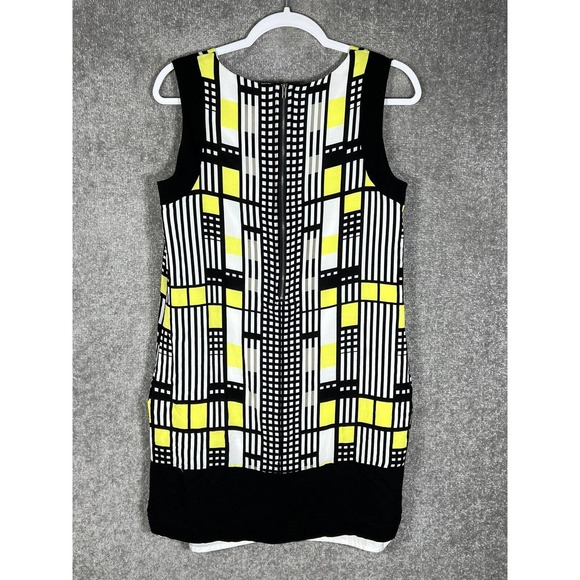 Tribal Geometric Sleeveless Dress Womens Size 8 Lined Rayon Pockets Black Yellow - Picture 2 of 16